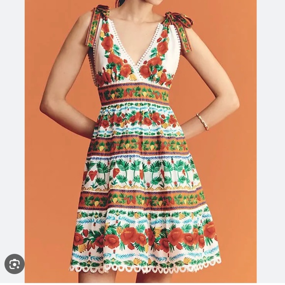 FARM Rio Dresses & Skirts - NWT FARM RIO x ANTHROPOLOGIE delicate forest scarves Tiered Mini Dress